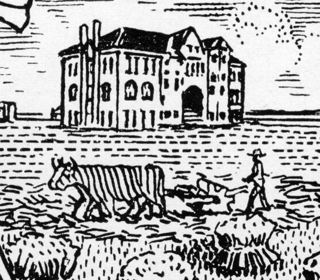 Bethel College seal, along with detail from the lower left section. From the 1938 Graymaroon.